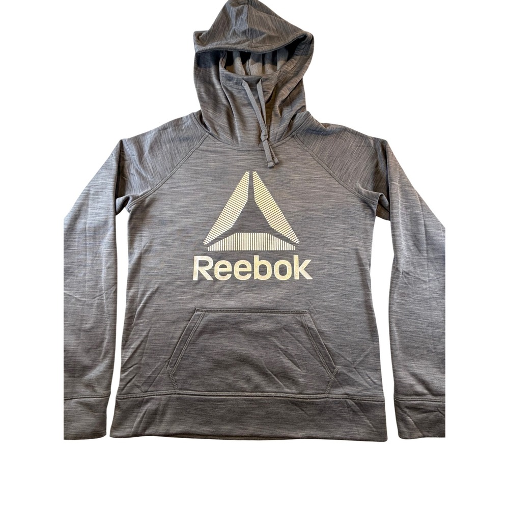 Reebok Womens Gray Space Dye Pullover Hoodie Sweatshirt XS Logo Graphic